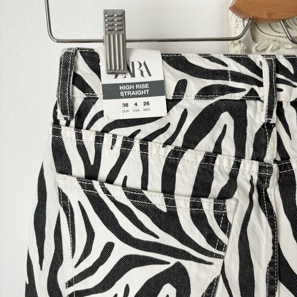 Zara Animal Print High Rise Straight Jeans - Picture 4 of 7
